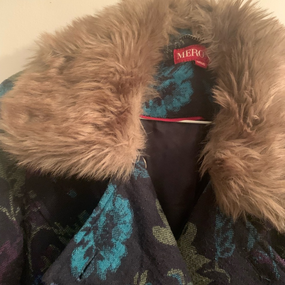 Boho Hippie Navy Floral Tapestry Coat Size Large Gorgeous Double Breasted warm - Picture 4 of 11